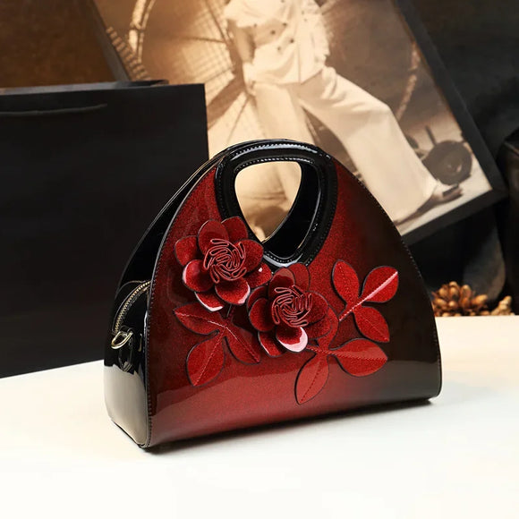 Flower  Design  Patent Leather Women Purses and Handbags