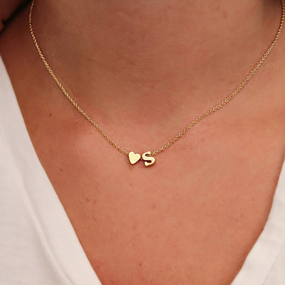 Tiny Dainty Heart Initial Necklace Personalized Letter