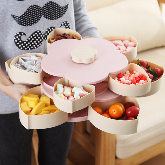 Petal-Shape Rotating Snack Box Candy Tray Food Storage