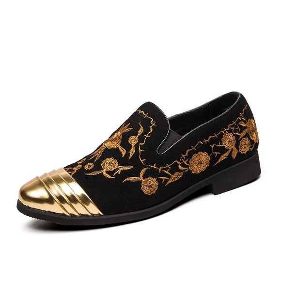 Gold Top and Metal Toe Men Velvet Italian shoes