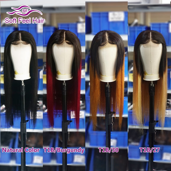 Soft Black Women Brown Burgundy Remy Brazilian Straight Wig (4-9 days via USPS)