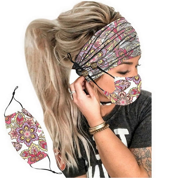 Matching  Mask Holder Elastic Turban Headwrap Hair Band