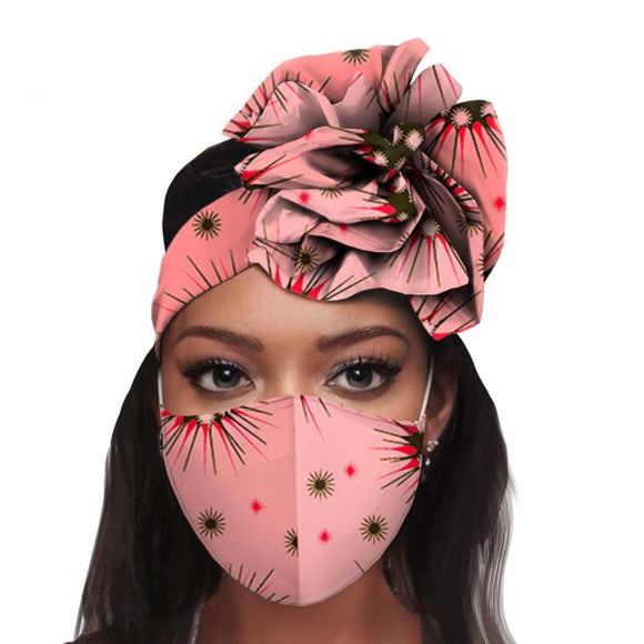 Women Matching Decoration Wax Cotton Headband and Mask