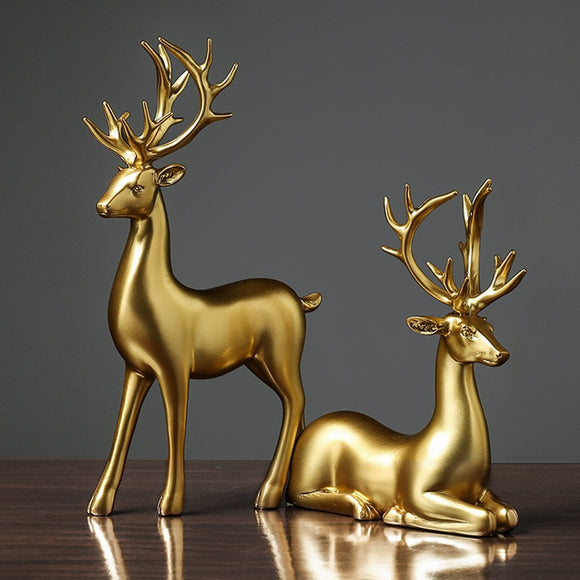 Golden Couple Deer Figurines for Interior